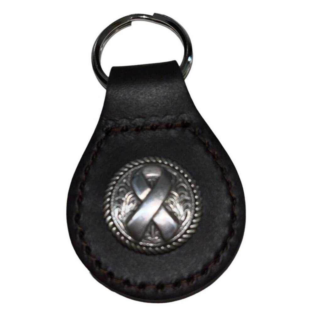 Black Leather Silver Awareness Ribbon Concho Key Ring Chain NEW Unisex
